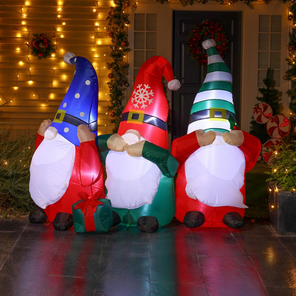 6Ft L Gnome Elf Trio Outdoor Holiday Inflatable with LED lights