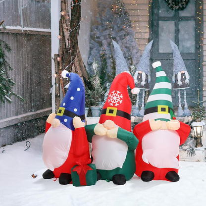 6Ft L Gnome Elf Trio Outdoor Holiday Inflatable with LED lights