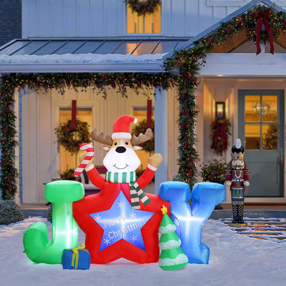 6Ft L Reindeer Joy Outdoor Holiday Inflatable with LED lights