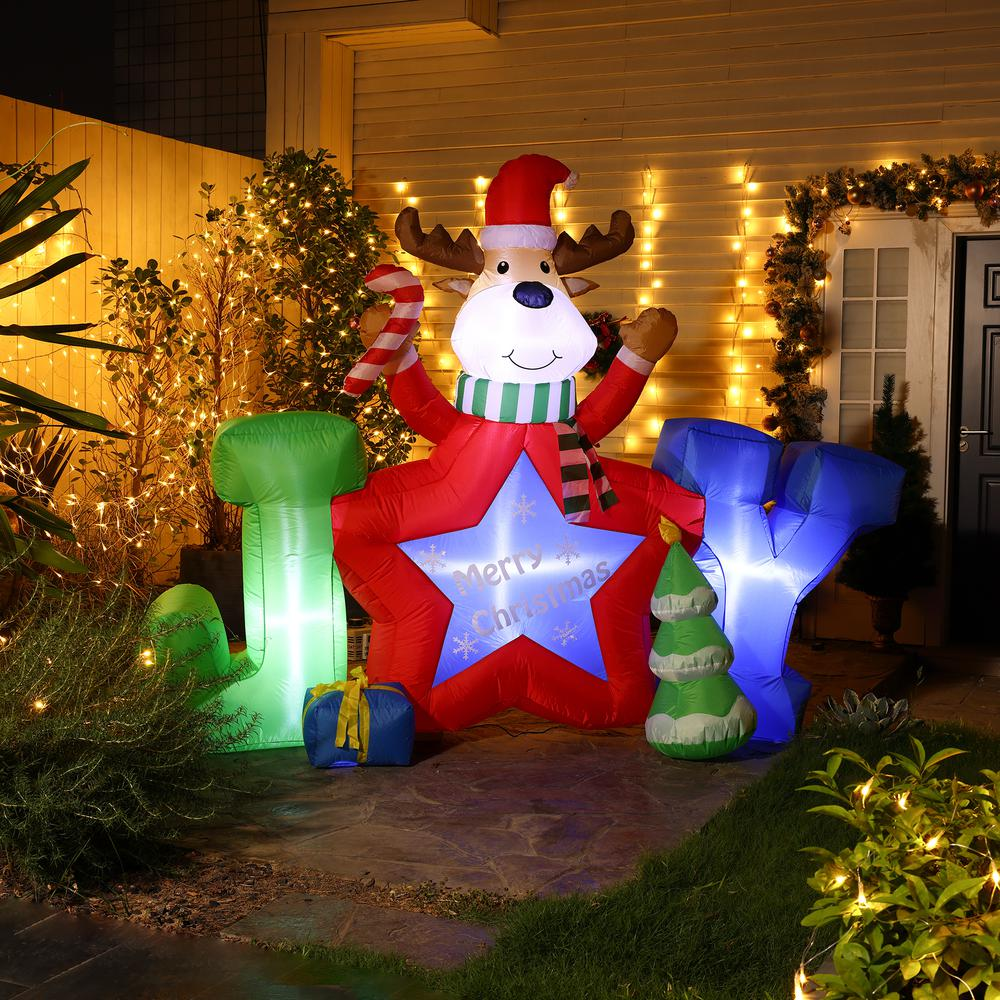 6Ft L Reindeer Joy Outdoor Holiday Inflatable with LED lights