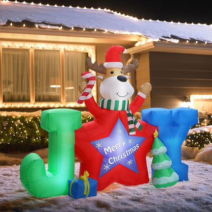 6Ft L Reindeer Joy Outdoor Holiday Inflatable with LED lights