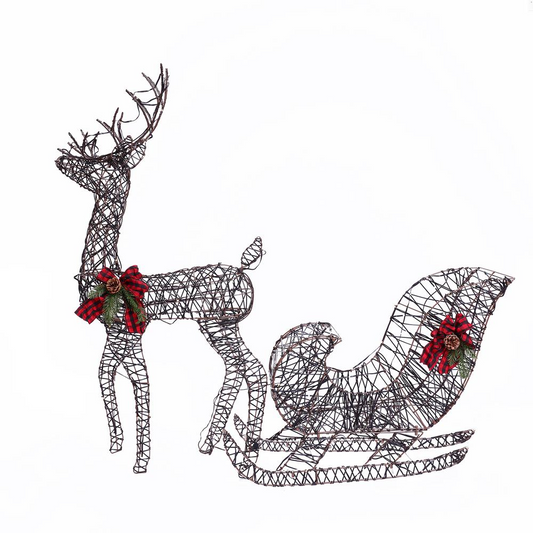 Reindeer and Sleigh Lighted Outdoor Holiday Decoration Set