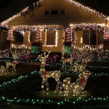 Reindeer and Sleigh Lighted Outdoor Holiday Decoration Set