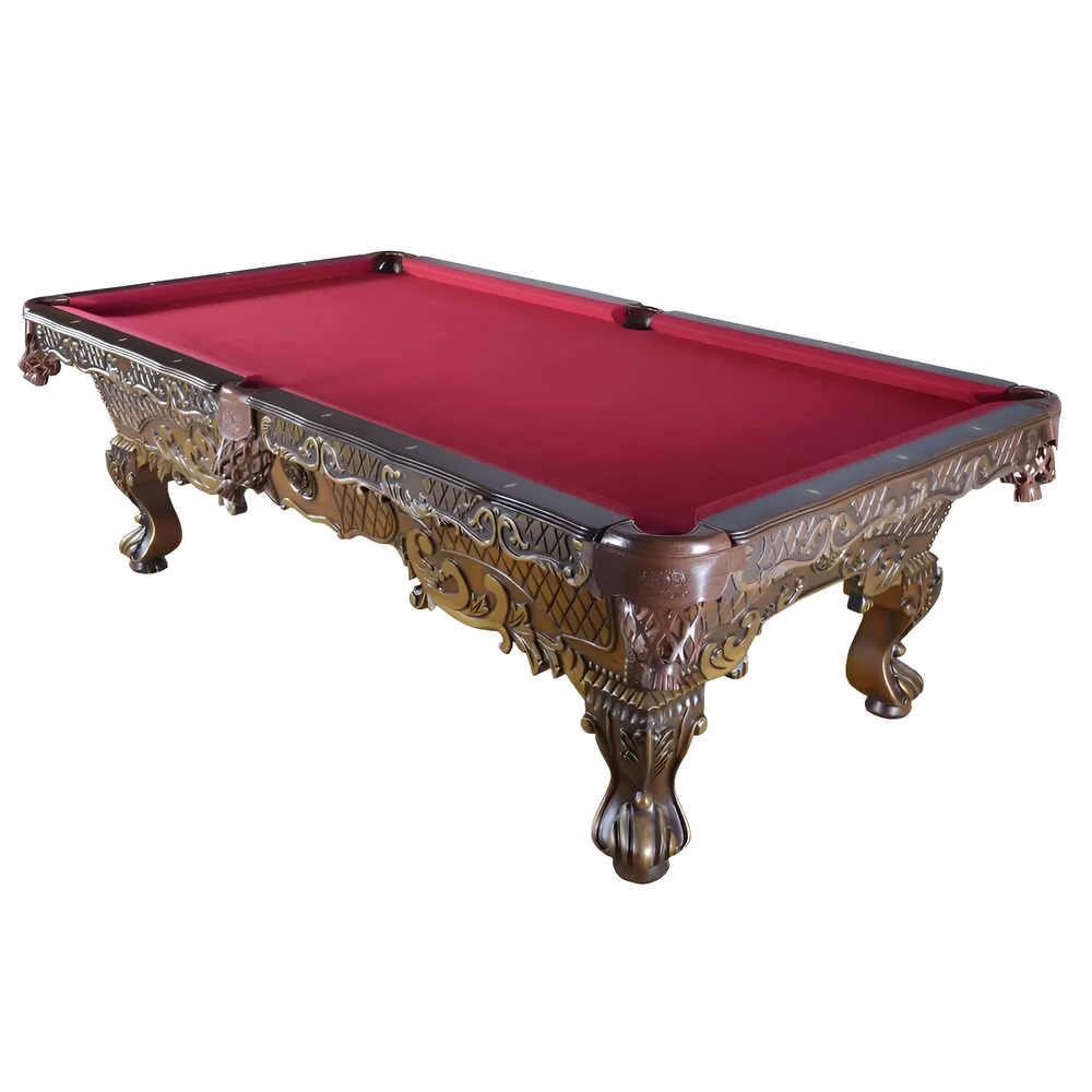 Victorian Carved Pool Table Professional - Hand Carved, Solid Wood, Genuine Leather Pockets