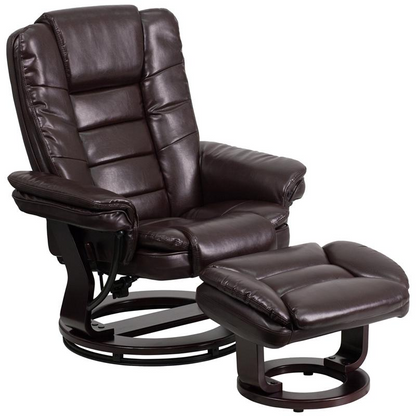 Contemporary Multi-Position Recliner with Ottoman and Swivel - Brown LeatherSoft Upholstery