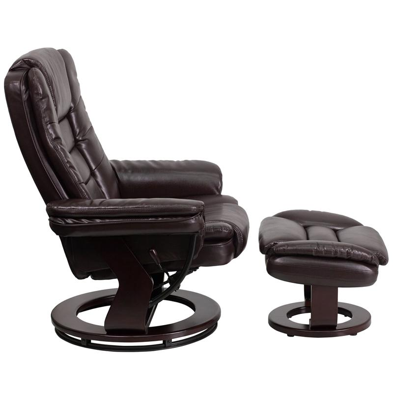 Contemporary Multi-Position Recliner with Ottoman and Swivel - Brown LeatherSoft Upholstery