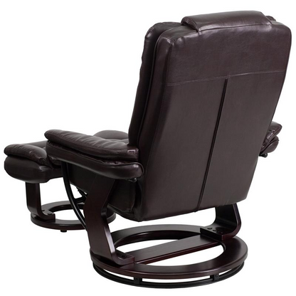 Contemporary Multi-Position Recliner with Ottoman and Swivel - Brown LeatherSoft Upholstery