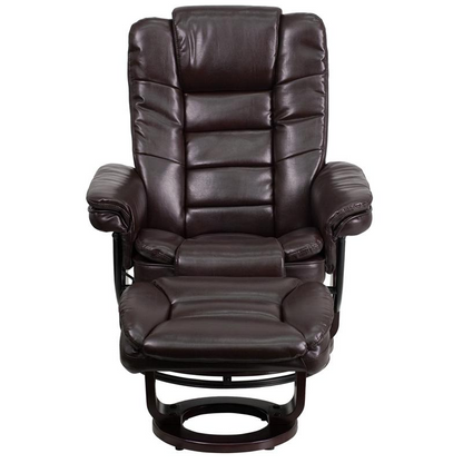 Contemporary Multi-Position Recliner with Ottoman and Swivel - Brown LeatherSoft Upholstery