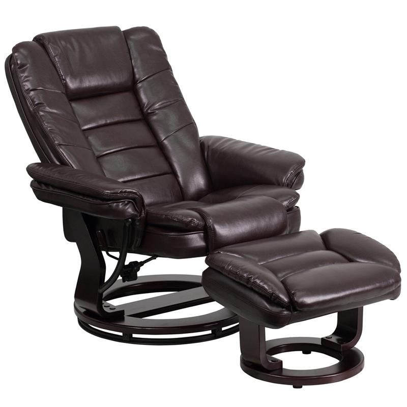 Contemporary Multi-Position Recliner with Ottoman and Swivel - Brown LeatherSoft Upholstery