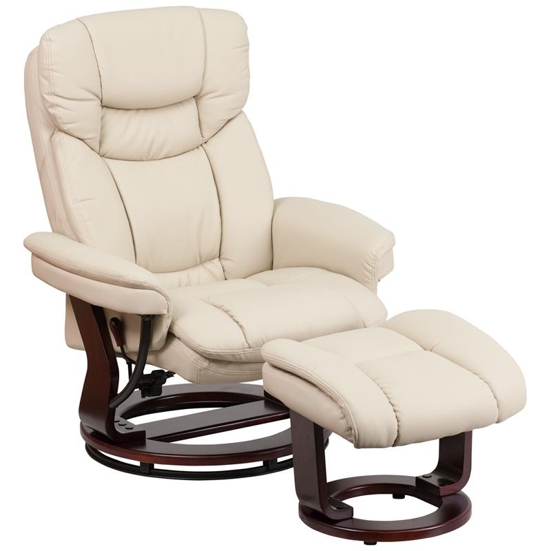 Beige LeatherSoft Swivel Recliner Chair with Ottoman Footrest | Comfortable and Stylish