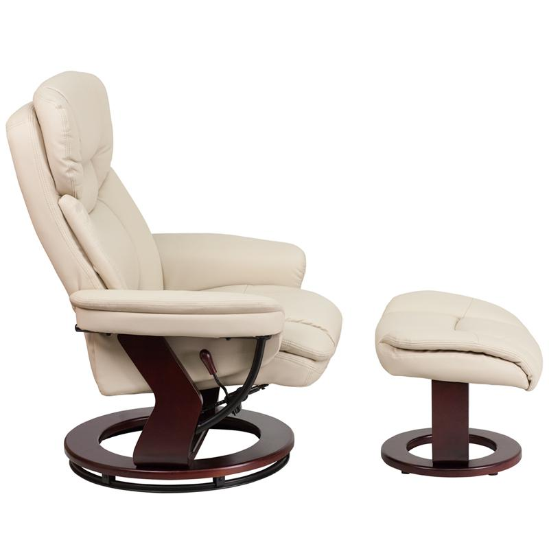 Beige LeatherSoft Swivel Recliner Chair with Ottoman Footrest | Comfortable and Stylish