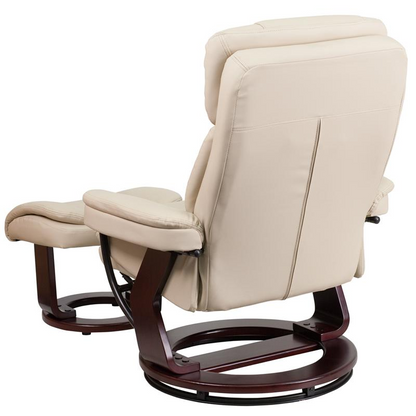 Beige LeatherSoft Swivel Recliner Chair with Ottoman Footrest | Comfortable and Stylish