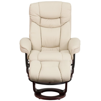 Beige LeatherSoft Swivel Recliner Chair with Ottoman Footrest | Comfortable and Stylish