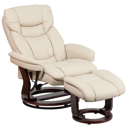 Beige LeatherSoft Swivel Recliner Chair with Ottoman Footrest | Comfortable and Stylish