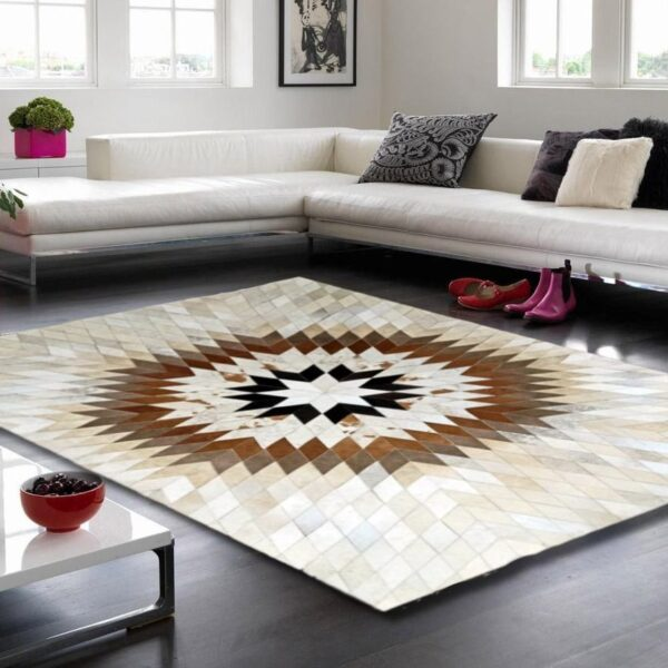 Cow Skin Rug Leather Cow Skin Star Pattern Patchwork Leather Rug Hand-Stitched Modern Homes Living