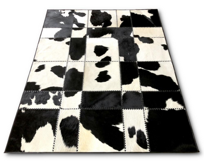 Cow Skin Rug Black & White Pattern Patchwork Leather Rug - Hand-Stitched Modern Homes Living