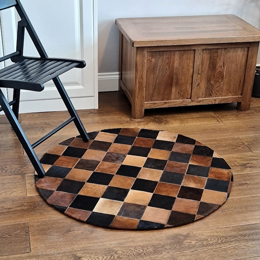 Handmade Round Patchwork Leather Rug for Modern Homes