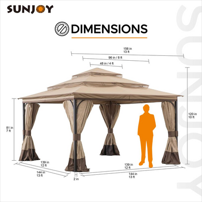 Sunjoy Patio Steel Frame 13 x 13ft 3 Tier Soft Top Gazebo with Canopy