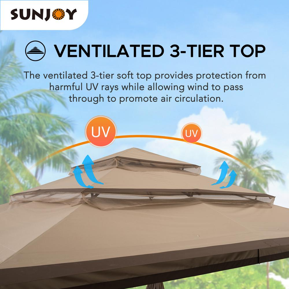 Sunjoy Patio Steel Frame 13 x 13ft 3 Tier Soft Top Gazebo with Canopy