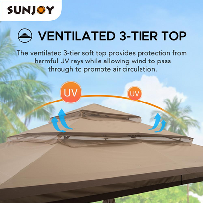 Sunjoy Patio Steel Frame 13 x 13ft 3 Tier Soft Top Gazebo with Canopy