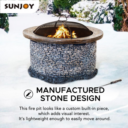 Fire Pit for Outside, Outdoor Stone Wood Burning Firepits