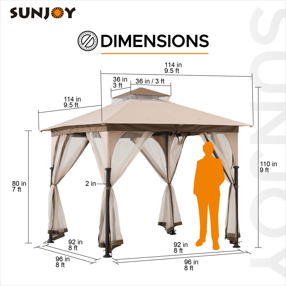 Patio 9.5 ft. x 9.5 ft. Tan and Brown 2-tone Steel Gazebo - Create Your Outdoor Oasis