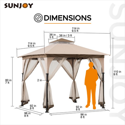 Patio 9.5 ft. x 9.5 ft. Tan and Brown 2-tone Steel Gazebo - Create Your Outdoor Oasis