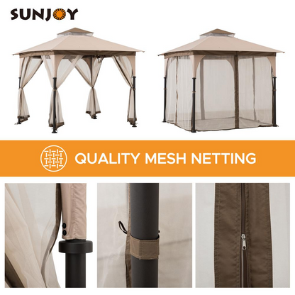 Patio 9.5 ft. x 9.5 ft. Tan and Brown 2-tone Steel Gazebo - Create Your Outdoor Oasis