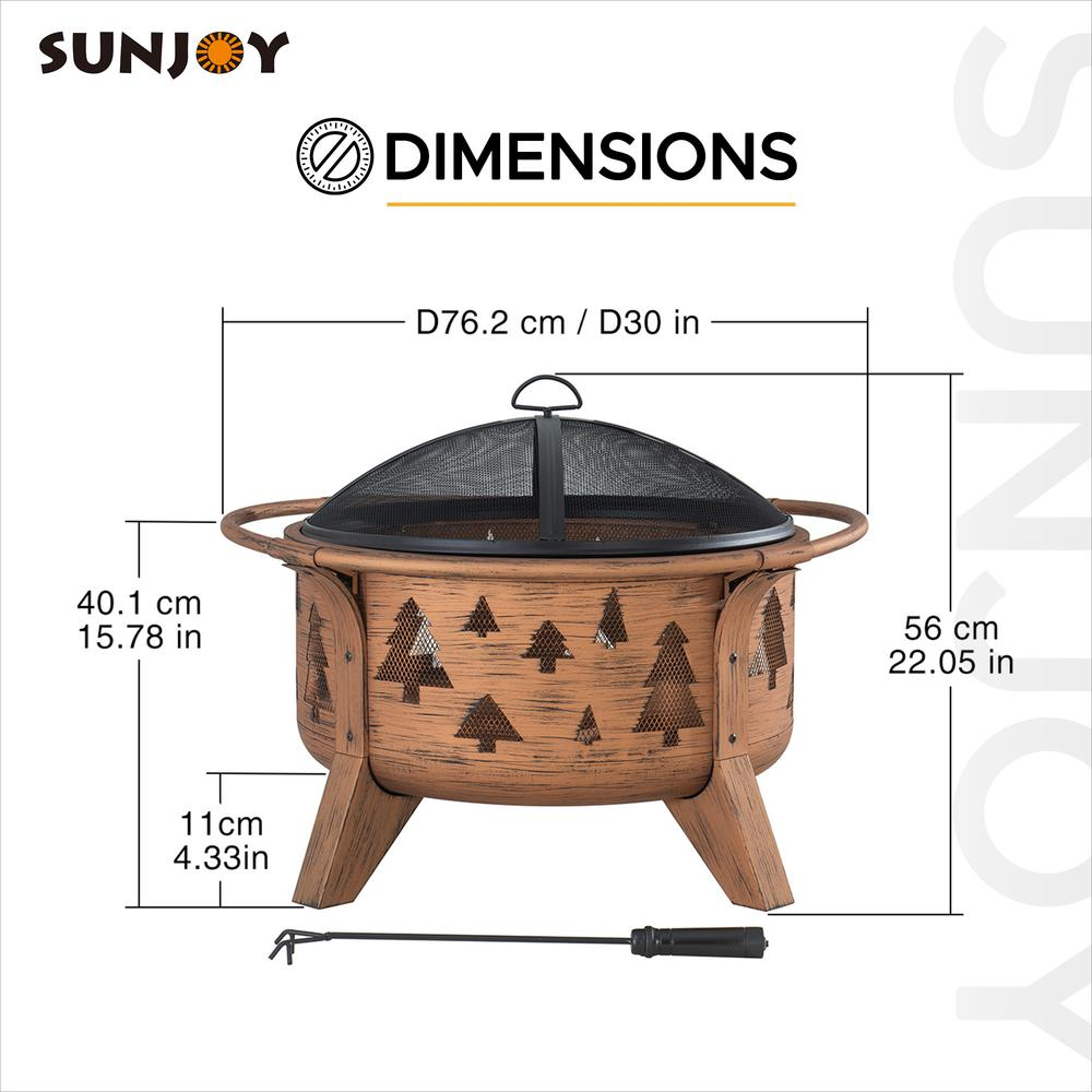 Sunjoy 30" Outdoor Wood-Burning Fire Pit, Durable Steel with Tree Design