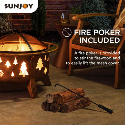 Sunjoy 30" Outdoor Wood-Burning Fire Pit, Durable Steel with Tree Design