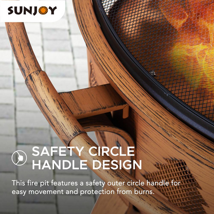 Sunjoy 30" Outdoor Wood-Burning Fire Pit, Durable Steel with Tree Design