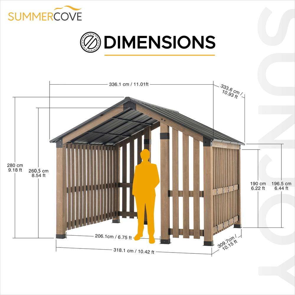 Sienna Outdoor Cedar Wood Framed Hot Tub Gazebo with Steel Hardtop, Matte Black