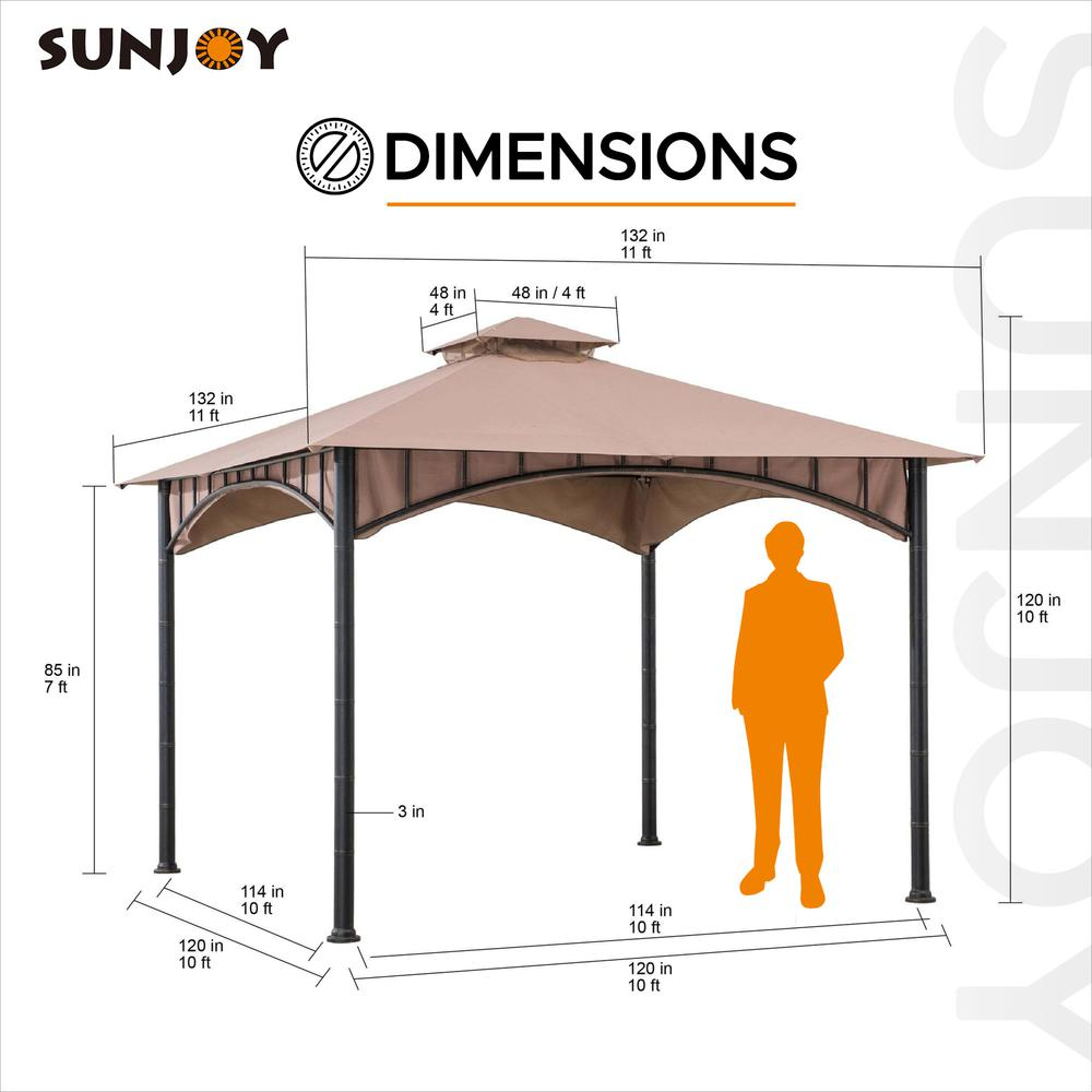 Outdoor Patio Black Bamboo Shape Steel Frame 2-Tier Soft Top Gazebo with Canopy