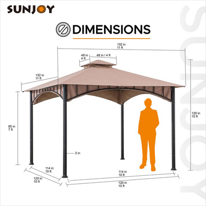 Outdoor Patio Black Bamboo Shape Steel Frame 2-Tier Soft Top Gazebo with Canopy