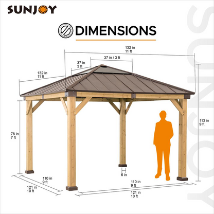 Outdoor Patio Cedar Framed Gazebo with Steel and Polycarbonate Hip Roof Hardtop