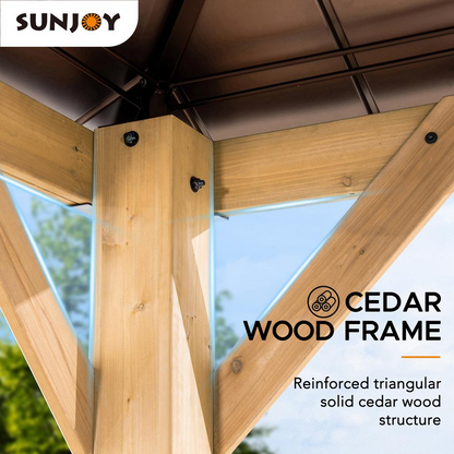 Outdoor Patio Cedar Framed Gazebo with Steel and Polycarbonate Hip Roof Hardtop