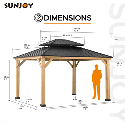 Outdoor Patio Cedar Framed Gazebo with Double Steel Hardtop Roof for Garden