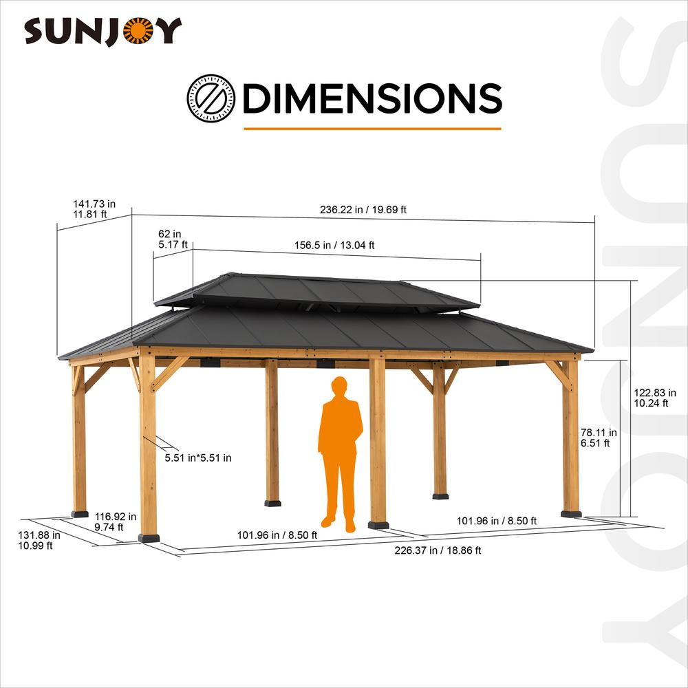 Sunjoy 12 ft. x 20 ft. Cedar Framed Gazebo with Aluminum Hardtop