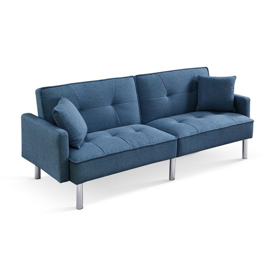 Tufted Futon Convertible Sofa Sleeper with Two Throw Pillows - Modern Mid-Century Design | Stylish & Versatile Furniture