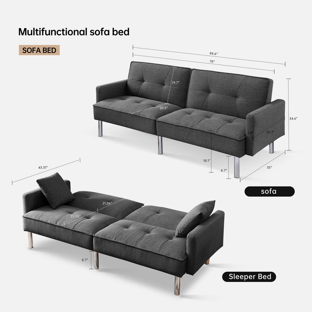 Tufted Futon Convertible Sofa Sleeper with Two Throw Pillows - Stylish and Versatile | Your Home Decor Upgrade