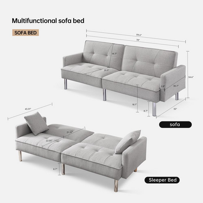 Tufted Futon Convertible Sofa Sleeper with Two Throw Pillows - Stylish and Comfortable | Shop Now