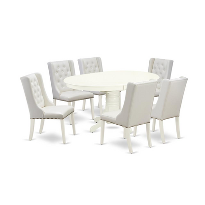 Luxurious 7-Piece Dining Set: 6 Button-Tufted Light Grey Linen Parson Chairs & Elegant Linen White Wooden Table