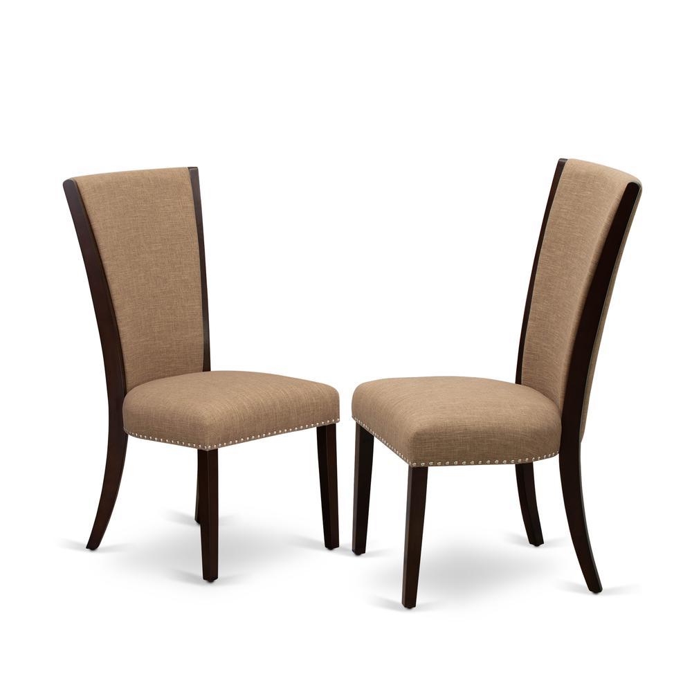 Transform Your Dining Experience: Elegant 6-Piece Set with Linen Fabric Chairs in Light Sable & Mahogany Finish Table