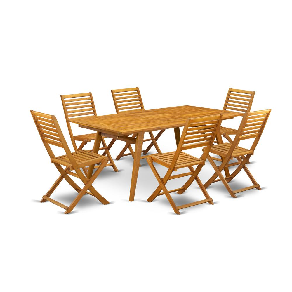 Elegant 7-Piece Outdoor Dining Set: 6 Foldable Ladder-Back Chairs & Rectangular Table - Natural Oil Finish & Sturdy Wood