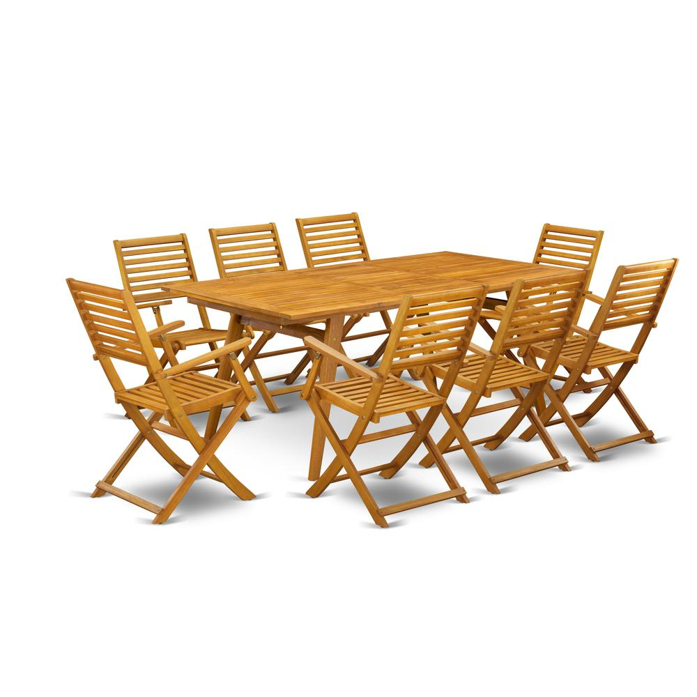 Stylish 9-Piece Patio Dining Set: 8 Ladder-Back Chairs & Rectangular Wooden Table - Natural Oil Finish for Outdoor Elegance 🌳🍽️🌞