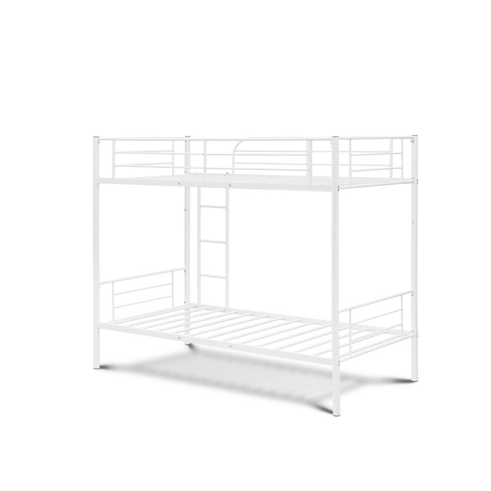 Twin Bunk Bed in Powder Coating White Color - High Quality Metal, Compact Design, and Safety Features