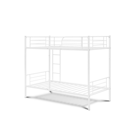 Twin Bunk Bed in Powder Coating White Color - High Quality Metal, Compact Design, and Safety Features