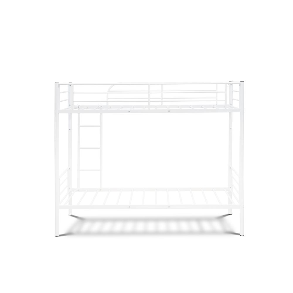 Twin Bunk Bed in Powder Coating White Color - High Quality Metal, Compact Design, and Safety Features