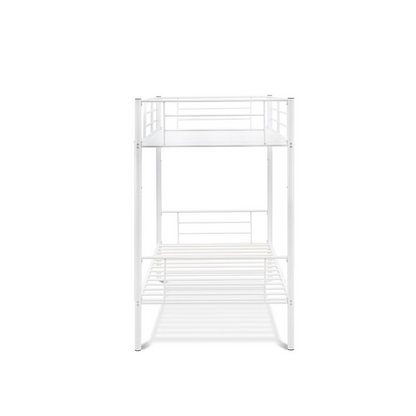 Twin Bunk Bed in Powder Coating White Color - High Quality Metal, Compact Design, and Safety Features