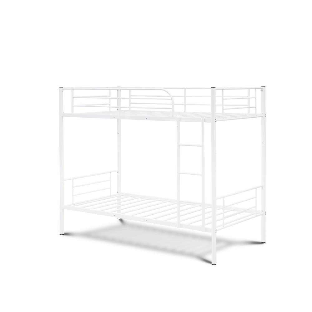 Twin Bunk Bed in Powder Coating White Color - High Quality Metal, Compact Design, and Safety Features